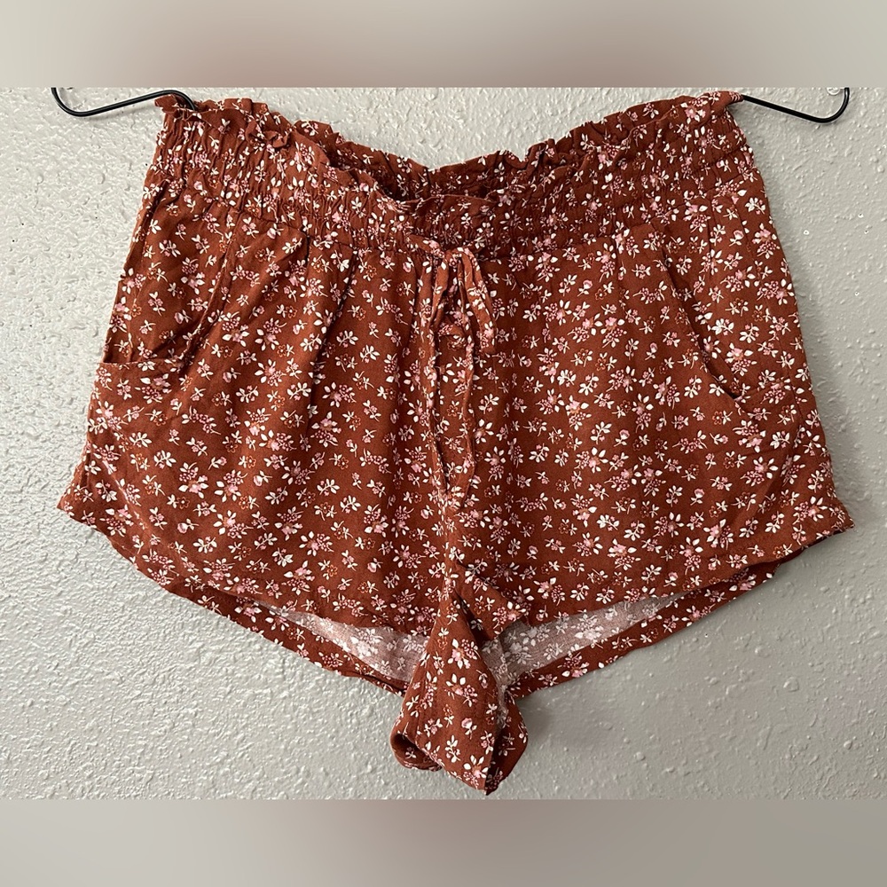 Women's Aeropostale Floral Burnt Orange High Waist Soft Cotton Shorts - Size M